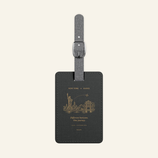 EntryVN Two Worlds Luggage Tag – New York to Hanoi – Classic Black | Saffiano Travel Bag Tag